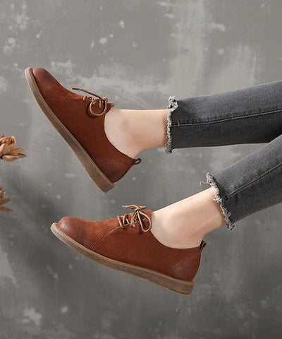 Handgemachte Karamell flache Schuhe für Frauen Schnürschuhe für flache Füße