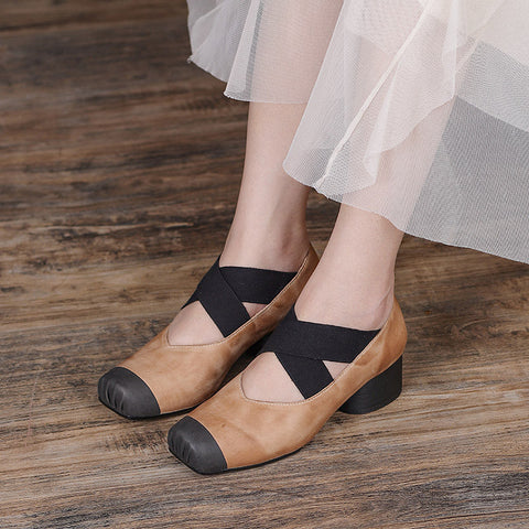 Women Retro Cowhide Leather Pumps Casual Shoes