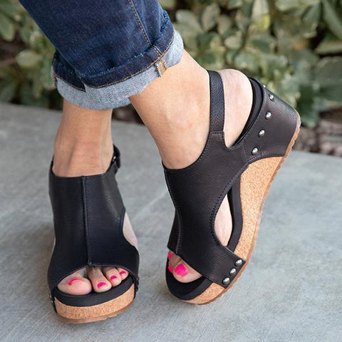 Cork Platform Wedges Slingback Ankle Buckle Strap Sandals