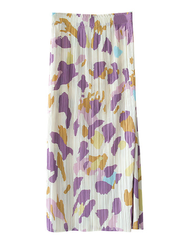 Women Artsy Flower Summer Split Hem Draped Skirt