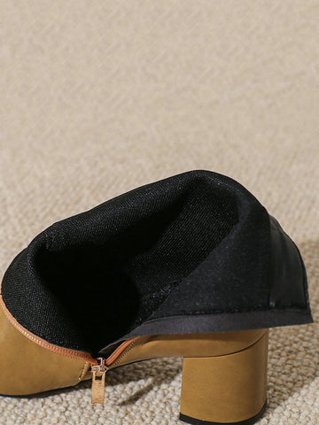 Round-Toe Split-Joint Zipper Pumps Boots