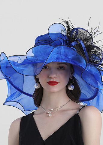 Art Hellgrüner Organza-Schlapphut mit Blumenmuster