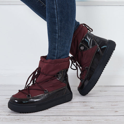 Waterproof Winter Snow Booties Pull on Fur Lining Mid Calf Boots