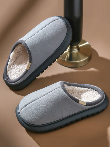 Winter Indoor Couple Pure Color Warm Plush Slippers