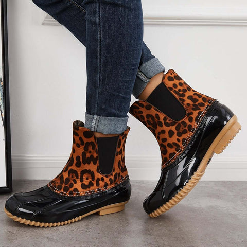 Waterproof Slip on Duck Booties Two Tone Chelsea Ankle Boots