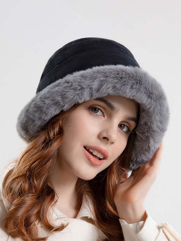 Wintermütze aus massiver Wolle für Damen, Schwarz
