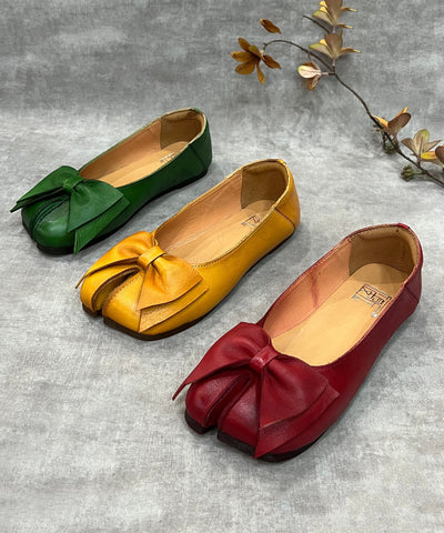 Frauen Grün Bogen Split Toe Rindsleder Flache Schuhe Für