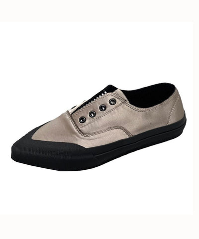 0508Khaki Silk Blended Boutique Splicing Pointed Toe Flat Shoes For Women