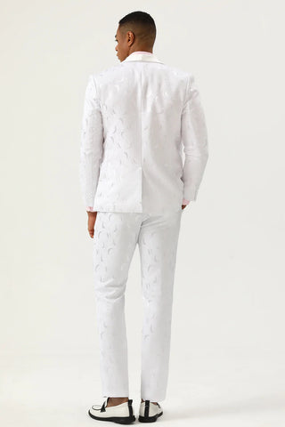 Weißer Jacquard-Anzug mit Schalkragen, 2-teilig, für Herren