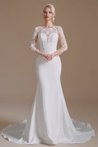 BMbridal Long Sleeves Mermaid Lace Wedding Dress Online