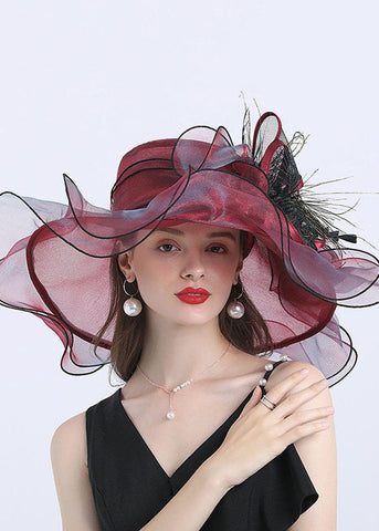 Art Hellgrüner Organza-Schlapphut mit Blumenmuster