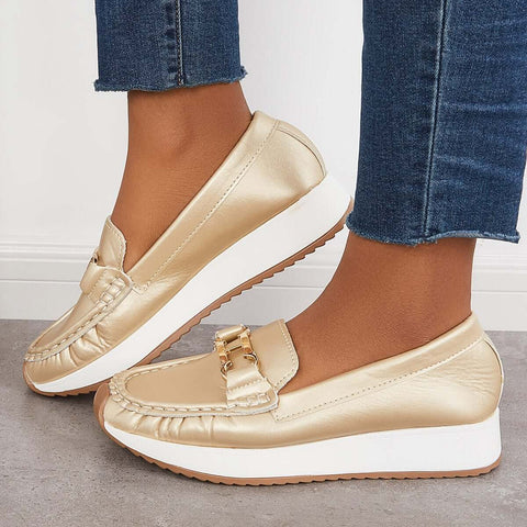 Lässige, bequeme Plateau-Loafer, flache Bootsschuhe zum Hineinschlüpfen