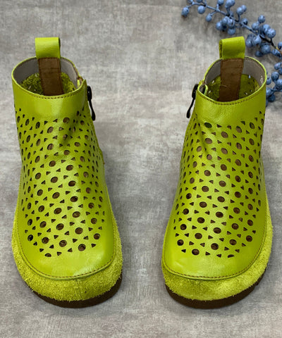 Neu Grün Solide Aushöhlen Echtes Leder Schuhe Für Wohnungen