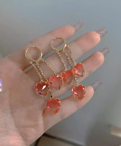 Fashion Red Alloy Love Crystal Tassel Drop Earrings