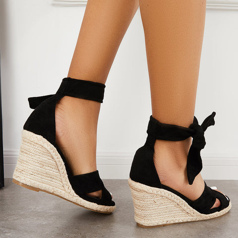 Criss Cross Lace Up Espadrille Wedges Ankle Tie Sandals