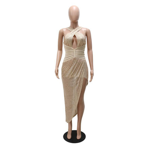 Neckholder-Partykleid mit Pailletten Sexy Party-Kleid mit unregelmäßigem Neckholder-Pailletten