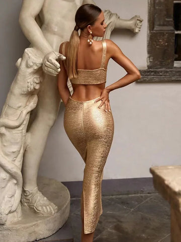 Robe de soirée de banquet à la mode et sexy avec imprimé à chaud et robe bandage