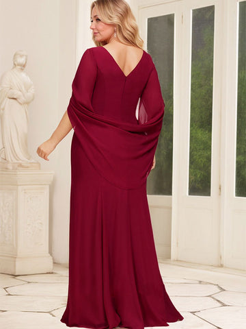 Trompete/Meerjungfrau U-Boot-Ausschnitt Bodenlang Chiffon Mutter der Braut Kleid Mit Plissee