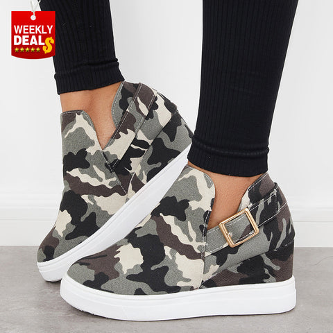 Camouflage Platform Hidden Wedge Sneakers Ankle Booties