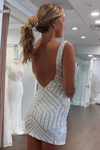 Bodycon Orange Sequins V-Neck Short Homecoming Dress