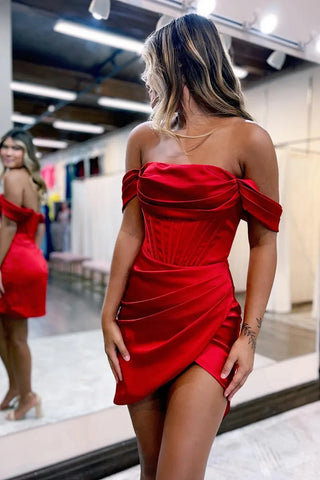 Trendy Shetah Off the Shoulder Red Short Homecoming Dress with Ruched