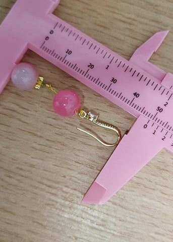 Women Pink Acrylic Ball Zircon Drop Earrings
