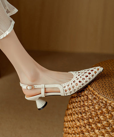 Classy Beige Sandals Splicing Kitten Hollow Out Sandals Pointed Toe