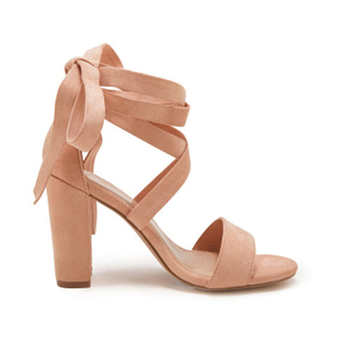 Sandalen mit Blockabsatz und Schnürung, offene Zehenpartie, Pumps mit Fesselriemchen