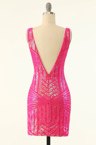 Bodycon Orange Sequins V-Neck Short Homecoming Dress