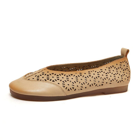 Summer Retro Hollow Leather Flat Casual Shoes