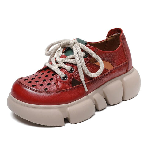 Summer Hollow Retro Leather Casual Platform Sandals