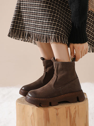 Women Winter Retro Leather Zipper Martin Boots