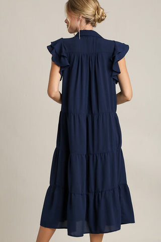 Full Size Ruffle Cap Sleeve Tiered Dress