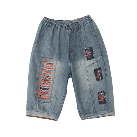 Women Summer Casual Minimalist Patchwork Denim Shorts