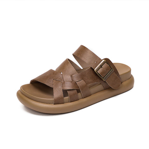 2022 Retro Leder Klett Hausschuhe Sandalen