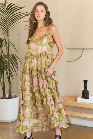Ruffled Tiered Romantic Resort Cami Beach Maxi Dress