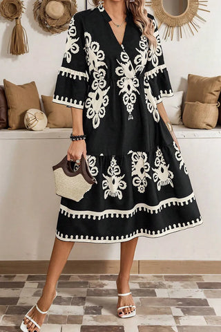 Bedrucktes Midikleid mit halben Ärmeln