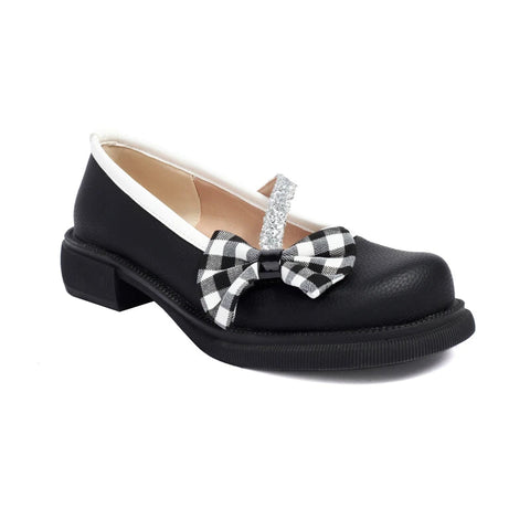 - Blue Pink White Lolita Style Sweet Girls Student Mary Jane Shoes Women Round Toe Platform Plaid Bow JK Uniform Flats Loafers 42