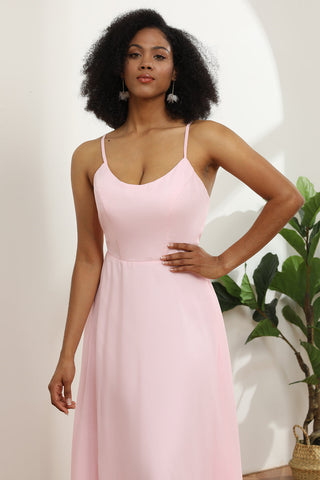 Spaghettiträger Chiffon Rosa Brautjungfernkleid