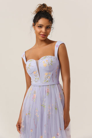 Cute A Line Sweetheart Light Purple Long Prom Dress with Embroidery