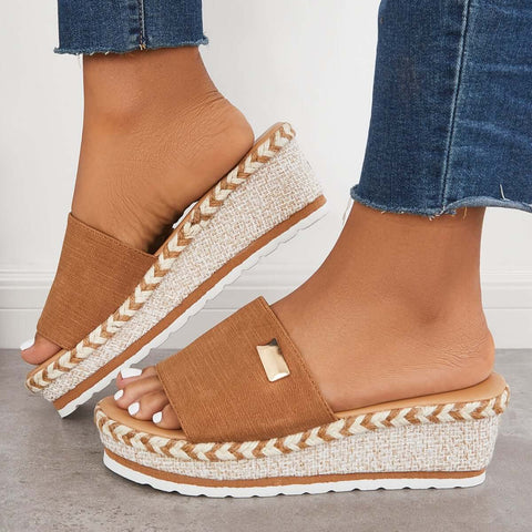 Open Toe Espadrille Platform Wedges Slip on Sandals