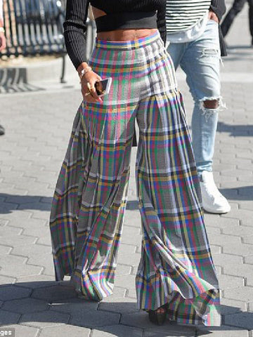 Stylish Selection Wide Leg Loose Pleated Checkered Casual Pants Bottoms