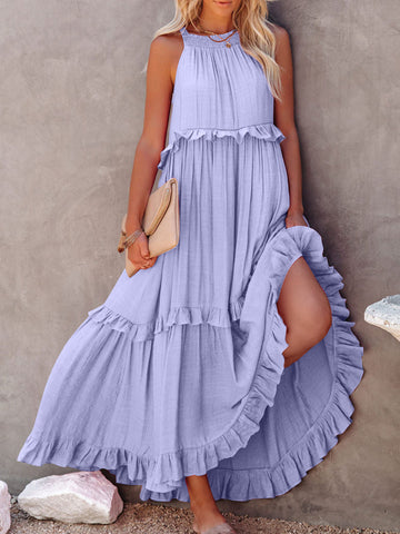 Ruffled Resort Maxi Dress with Pockets