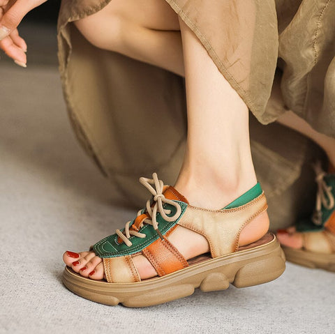 Summer Retro Patchwork Leather Casual Sandals