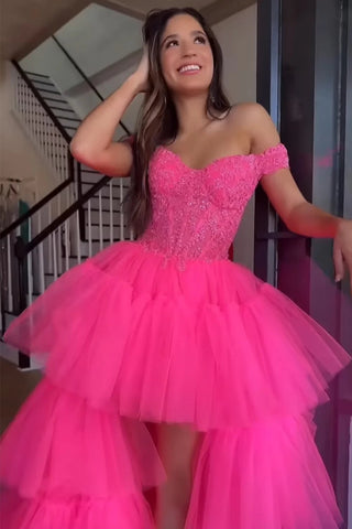 High Low Homecoming Prom Dress with Lace
