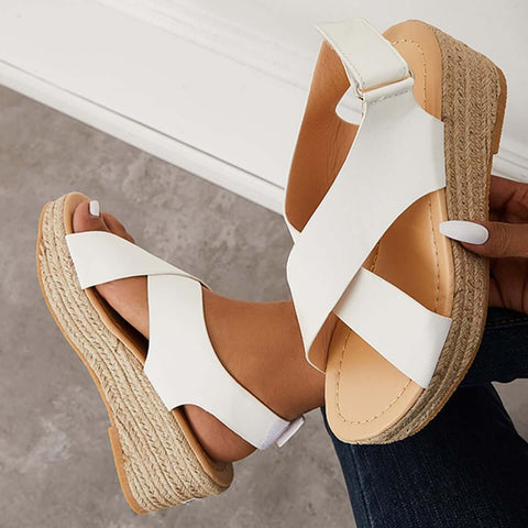 Criss Cross Espadrilles Platform Wedges Ankle Strap Sandals