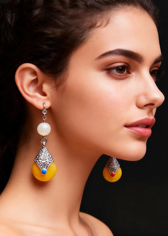 Retro Beeswax Fine Pearl Long Drop Earrings