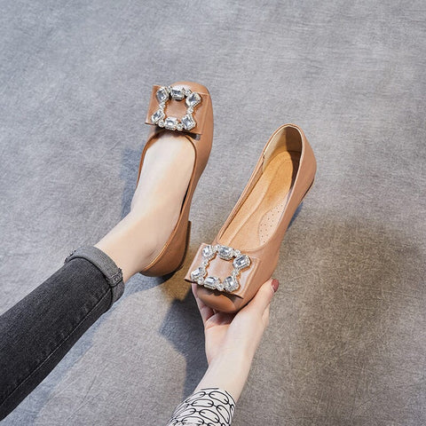 Frühling Sommer Leder Kristall Flache Weiche Freizeitschuhe
