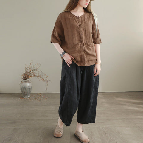 Women Summer Minimalist Loose Linen Pants