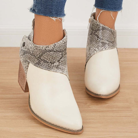 Western Cowgirl Ankle Boots Chunky Heel Buckle Short Booties